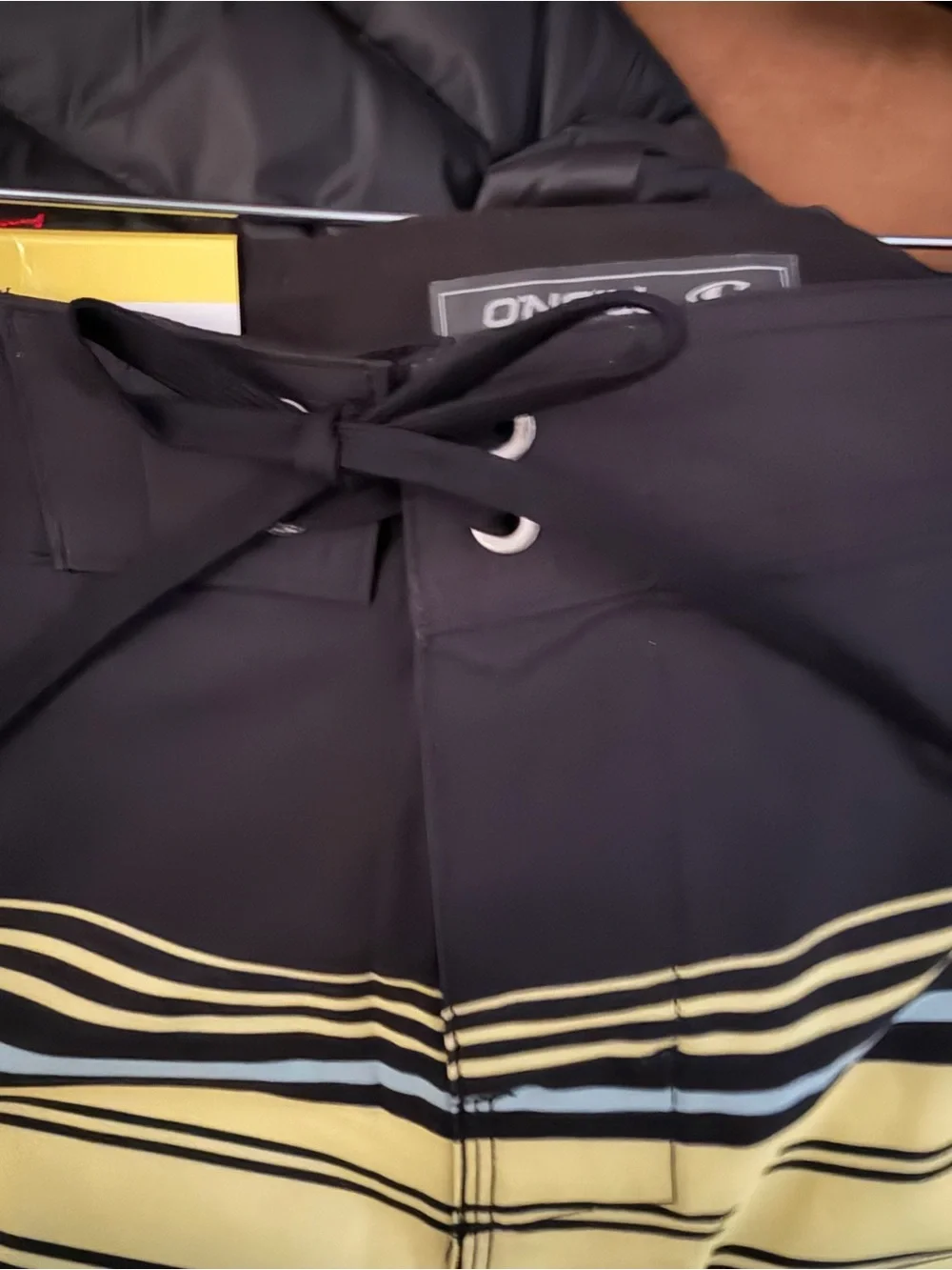 O'Neill Black, Yellow & Light Blue Striped Men's Board Shorts